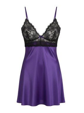 Jezebel Babydoll Chemise Slip Plus 1X Purple Lace Cups Coquette Bow Whimsygoth